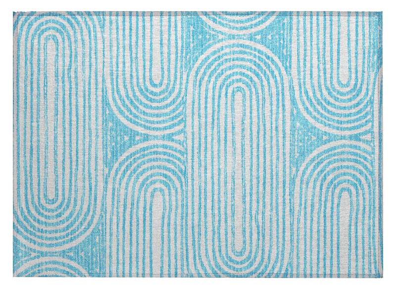 2' X 3' Teal and White Abstract Washable Non Skid Indoor Outdoor Area Rug