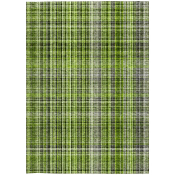 5' X 8' Green Plaid Washable Non Skid Indoor Outdoor Area Rug