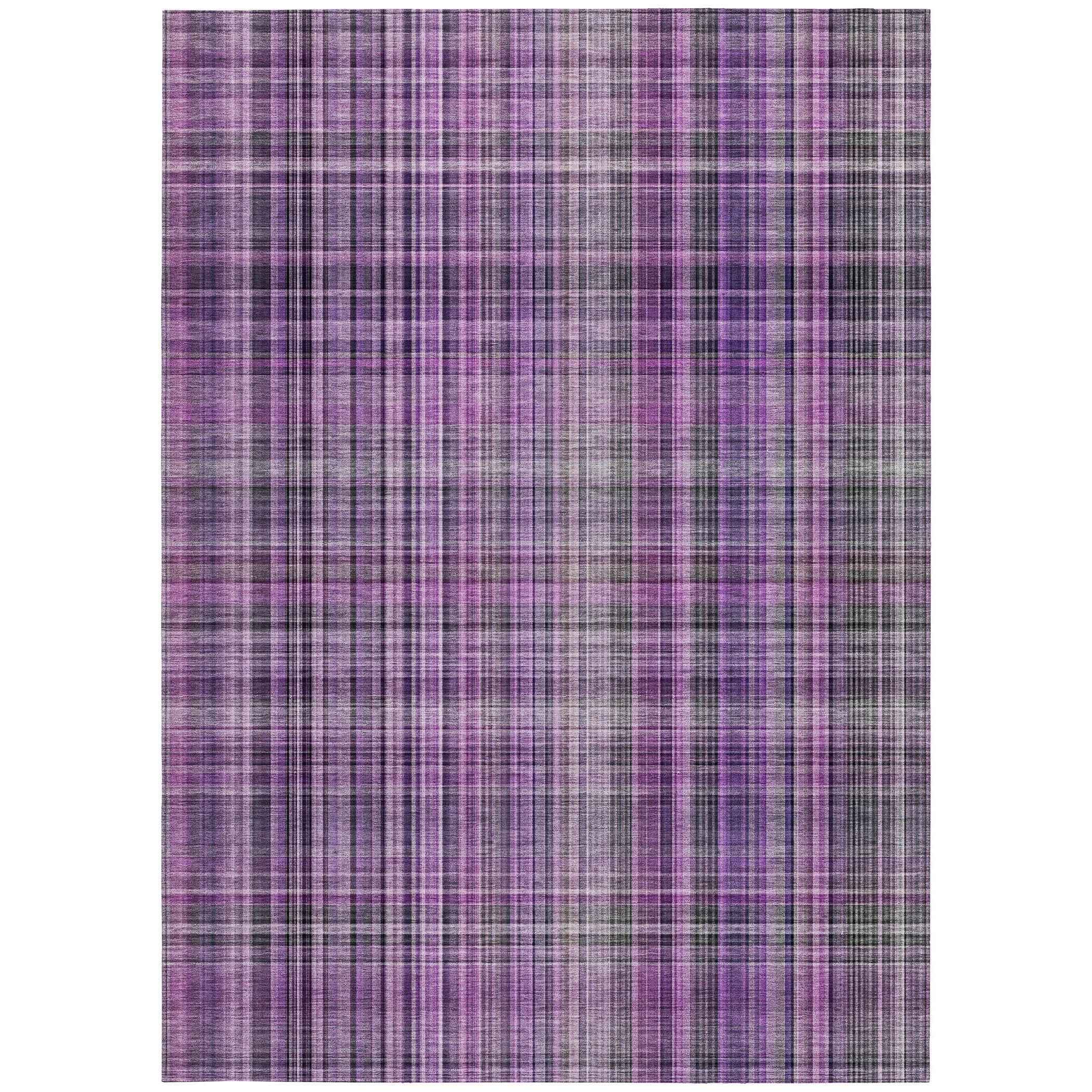 8' X 10' Purple Plaid Washable Non Skid Indoor Outdoor Area Rug