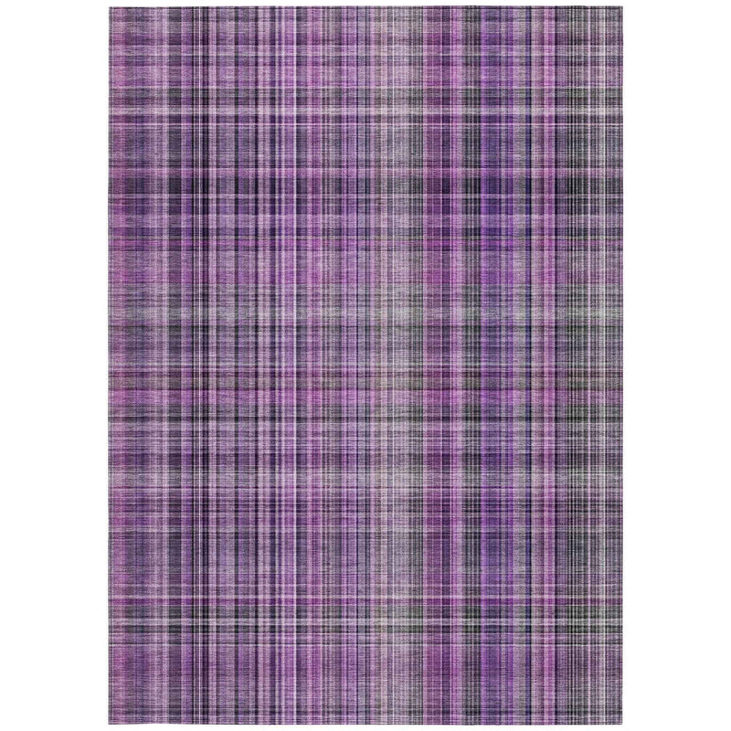 8' X 10' Purple Plaid Washable Non Skid Indoor Outdoor Area Rug