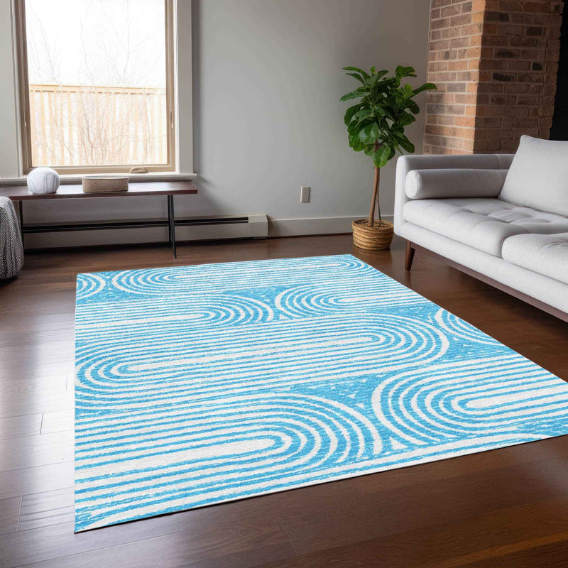 3' X 5' Teal Abstract Washable Non Skid Indoor Outdoor Area Rug