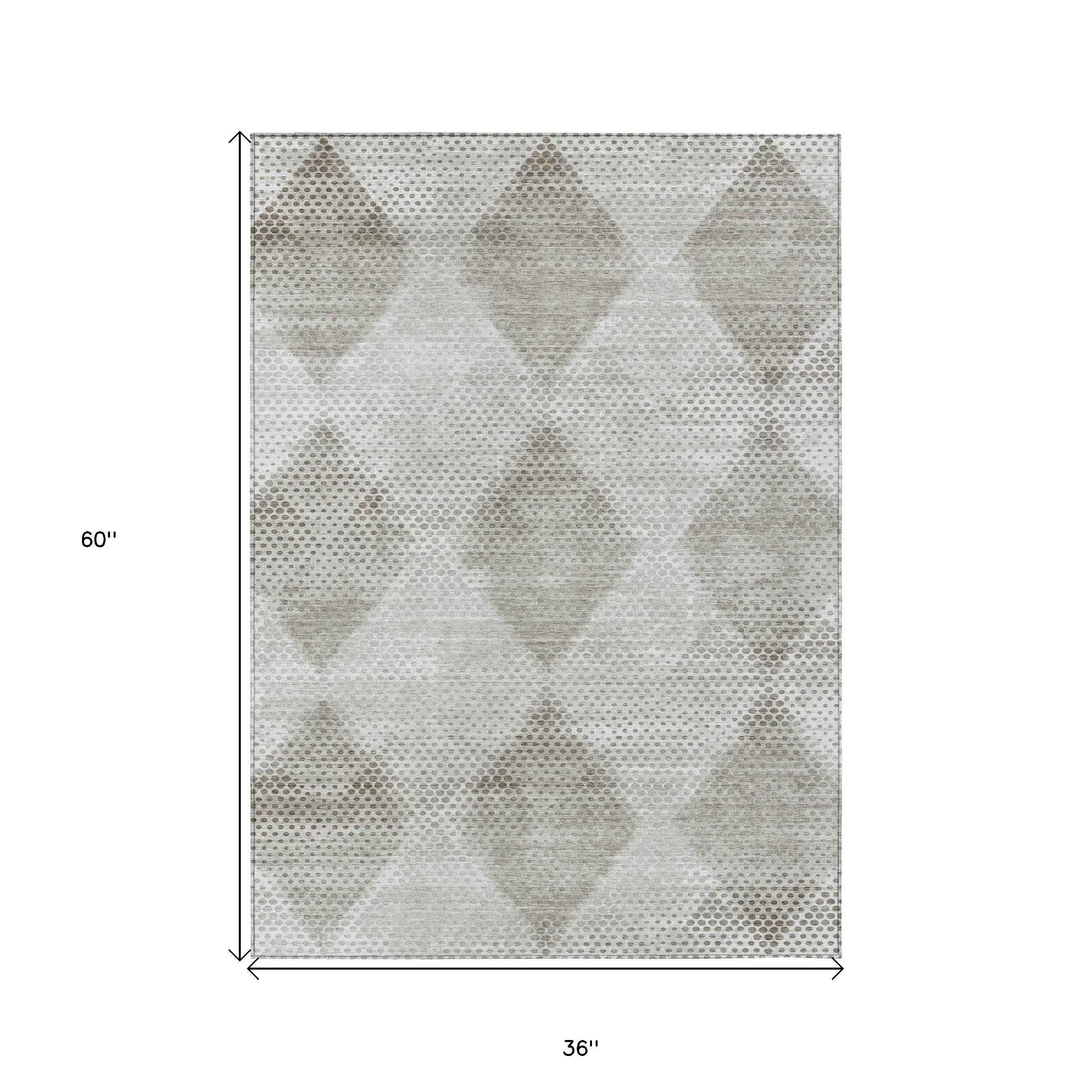 3' X 5' Gray Geometric Washable Non Skid Indoor Outdoor Area Rug