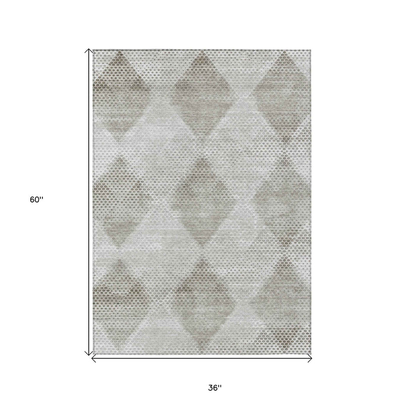 3' X 5' Gray Geometric Washable Non Skid Indoor Outdoor Area Rug