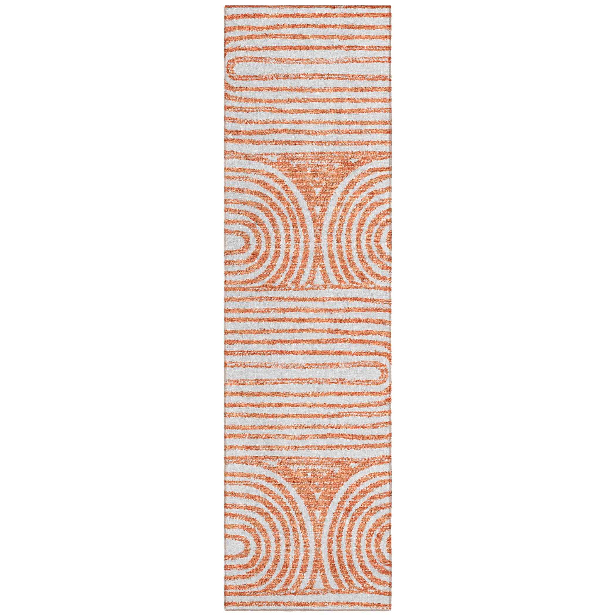 2' X 8' Orange and Ivory Abstract Washable Non Skid Indoor Outdoor Area Rug