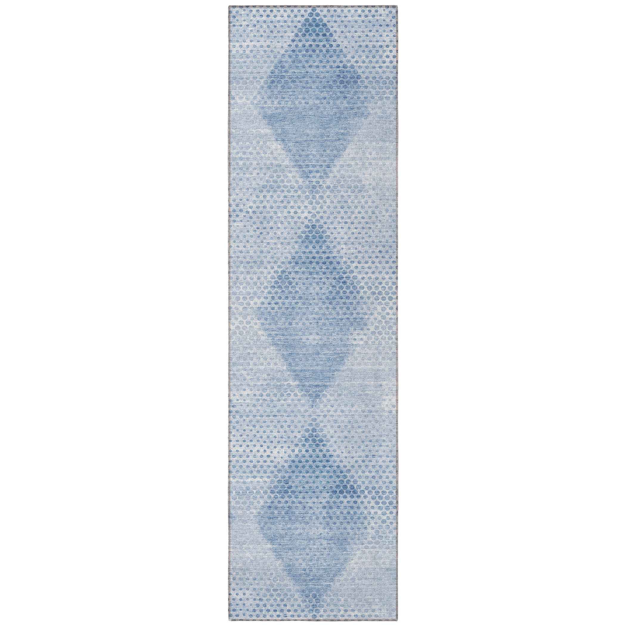 8' Runner Blue Geometric Washable Non Skid Indoor Outdoor Runner Rug