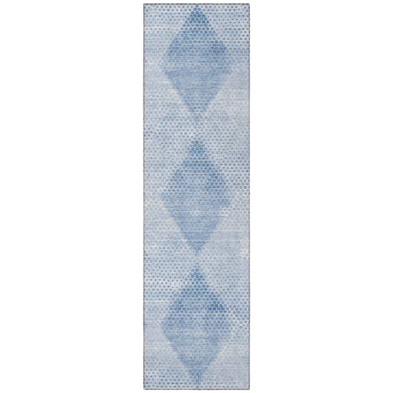 8' Runner Blue Geometric Washable Non Skid Indoor Outdoor Runner Rug
