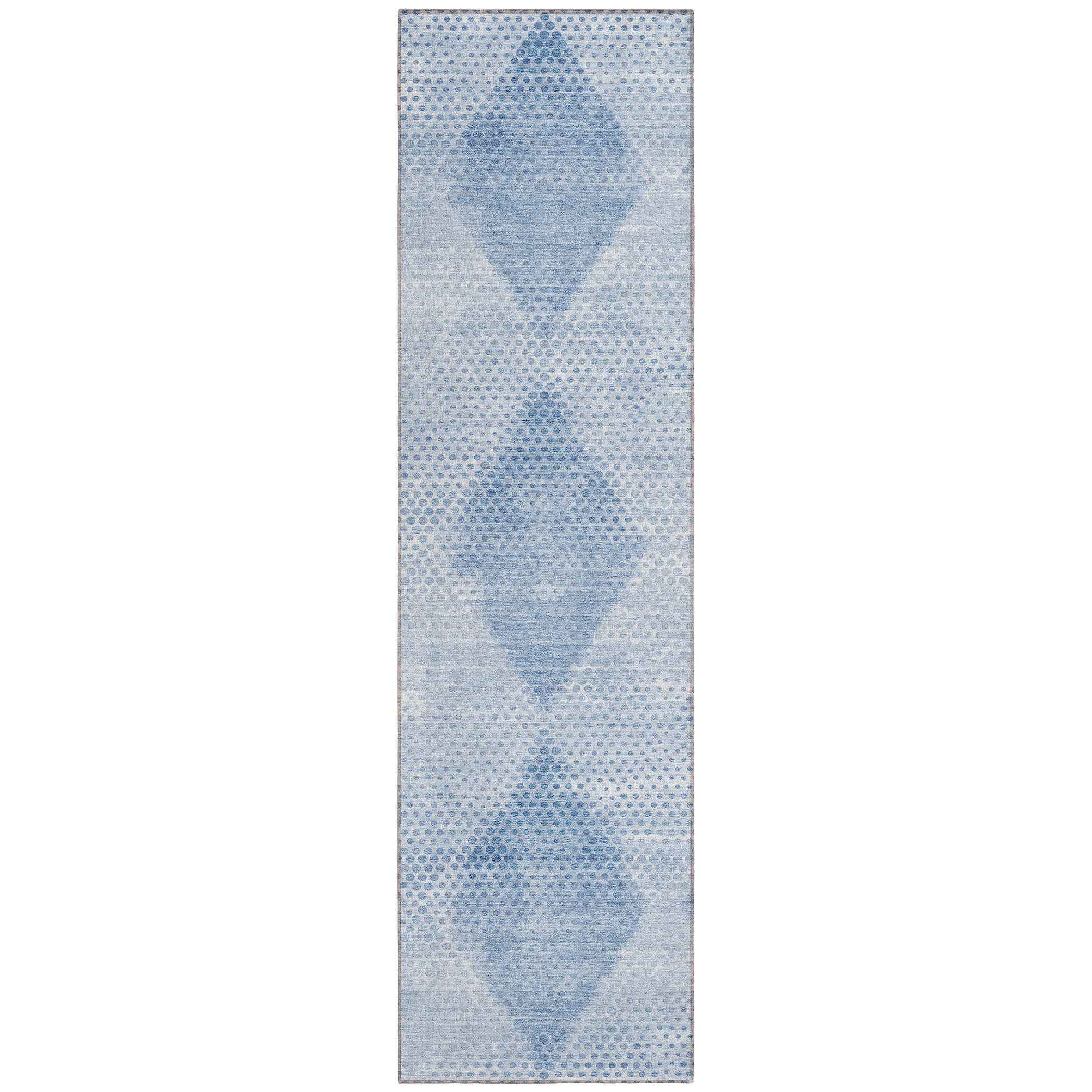 8' Runner Blue Geometric Washable Non Skid Indoor Outdoor Runner Rug