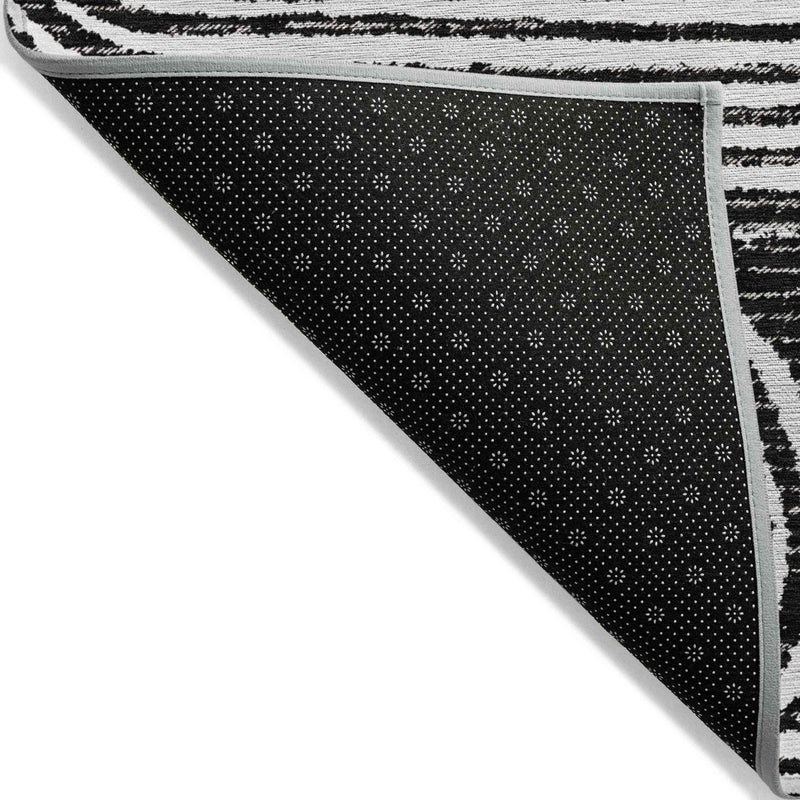 10' X 14' Black And White Abstract Washable Indoor Outdoor Area Rug