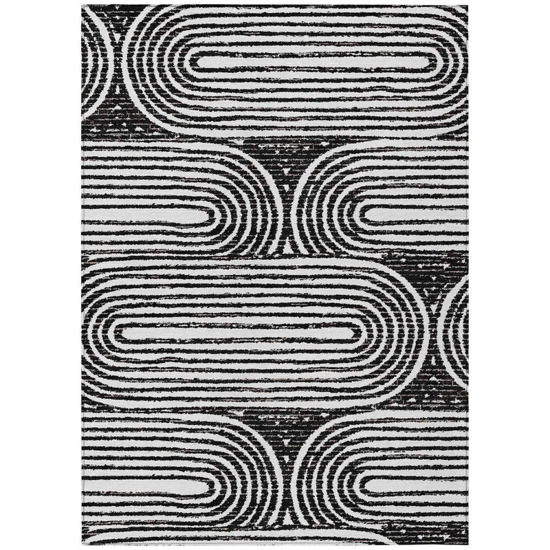 10' X 14' Black And White Abstract Washable Indoor Outdoor Area Rug