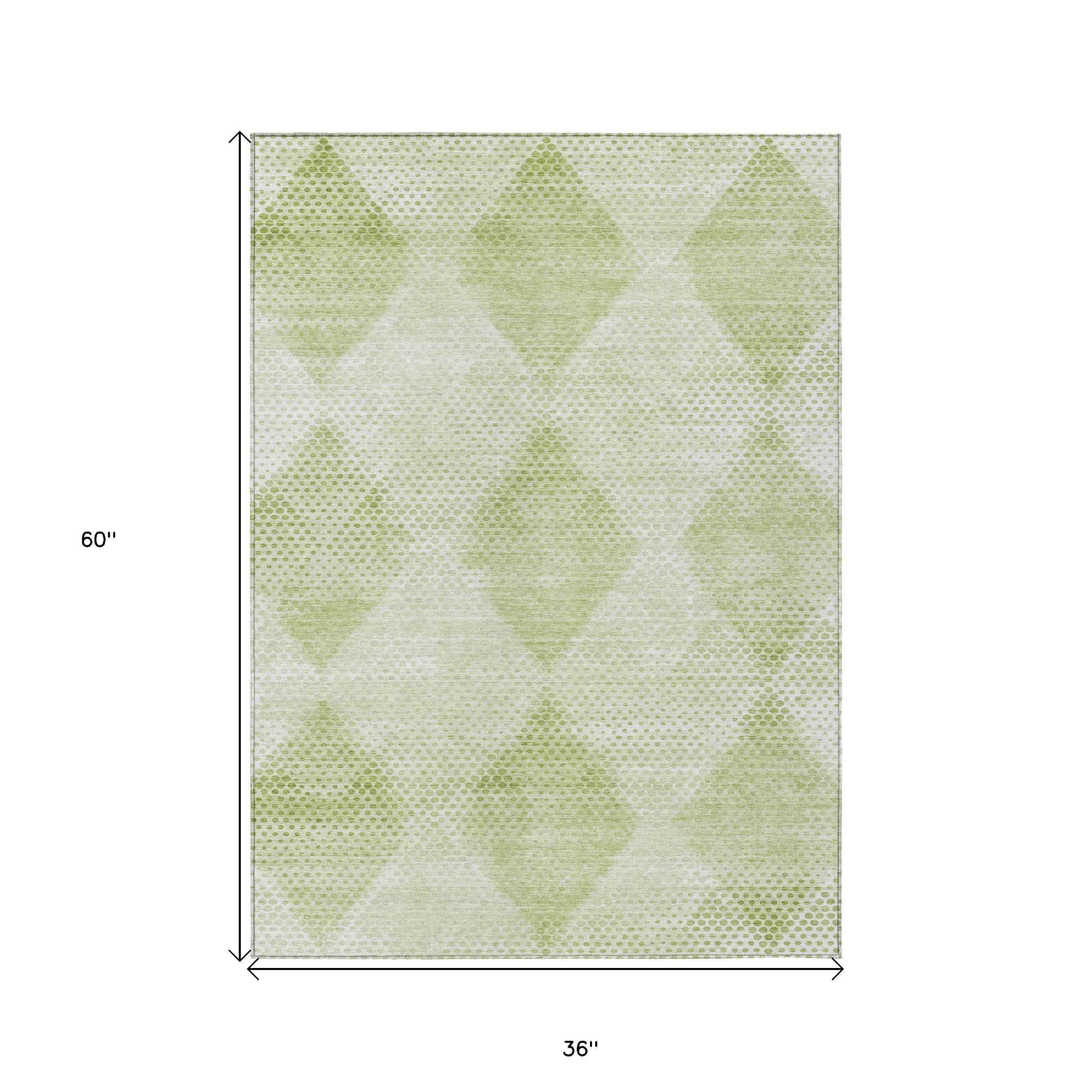 3' X 5' Mint Green Geometric Washable Non Skid Indoor Outdoor Area Rug