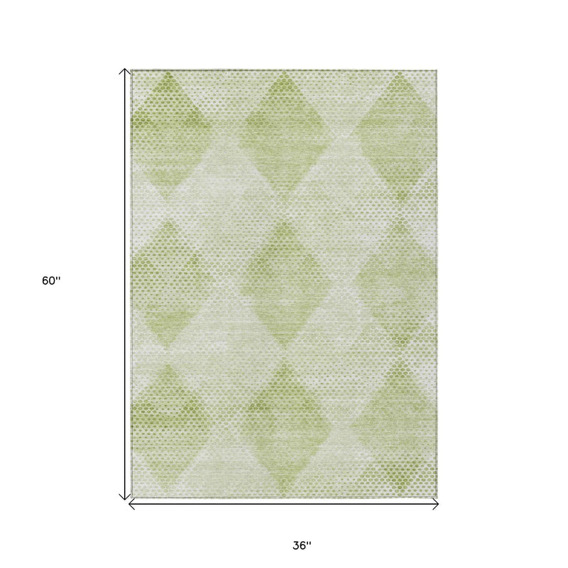 3' X 5' Mint Green Geometric Washable Non Skid Indoor Outdoor Area Rug