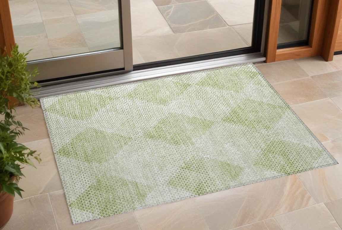 3' X 5' Mint Green Geometric Washable Non Skid Indoor Outdoor Area Rug