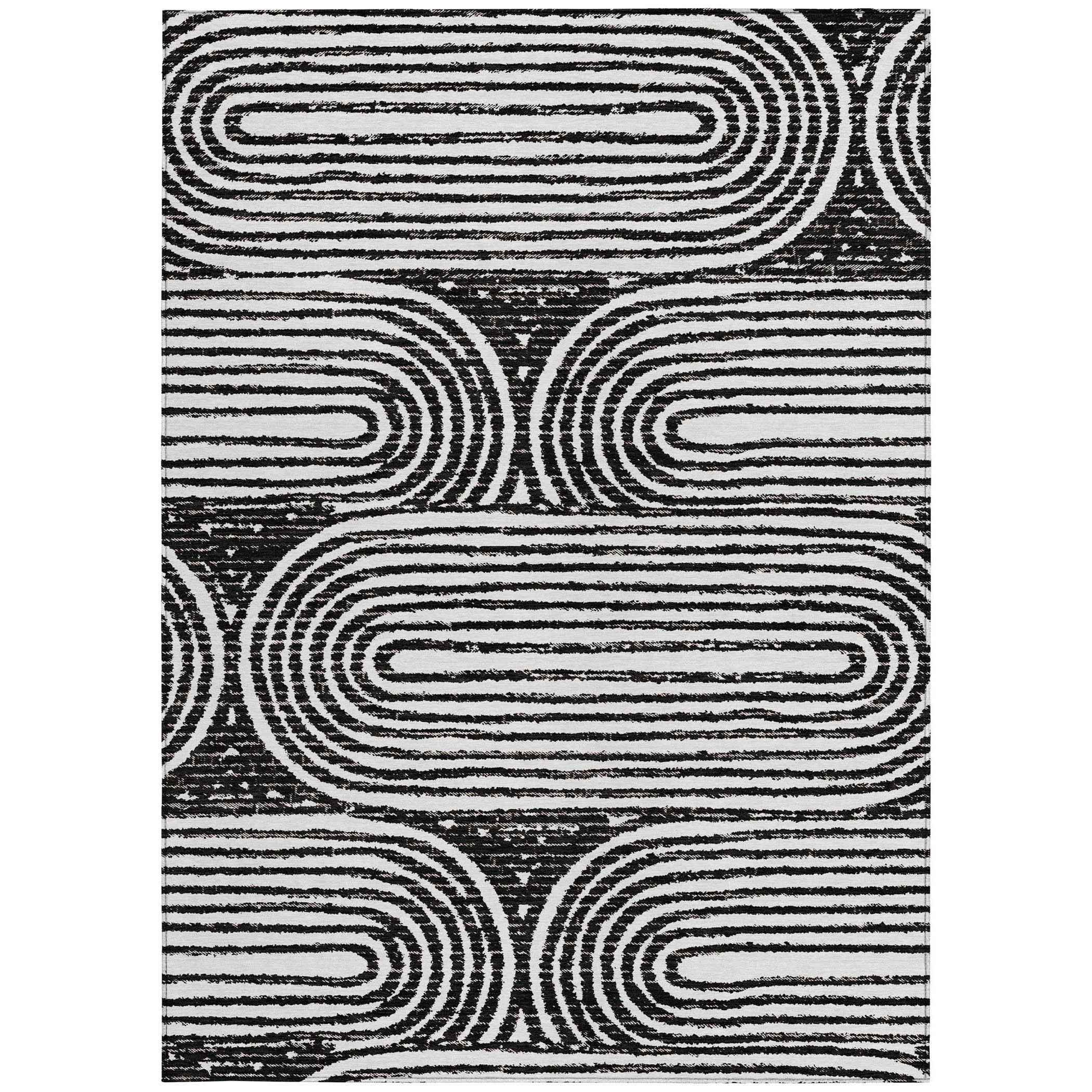 8' X 10' Black And White Abstract Washable Indoor Outdoor Area Rug