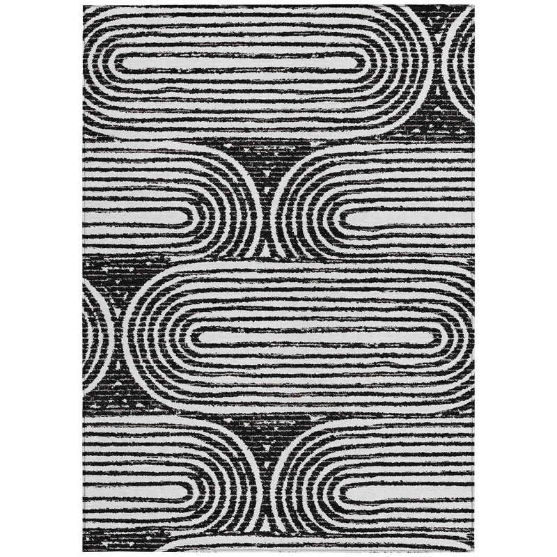 8' X 10' Black And White Abstract Washable Indoor Outdoor Area Rug