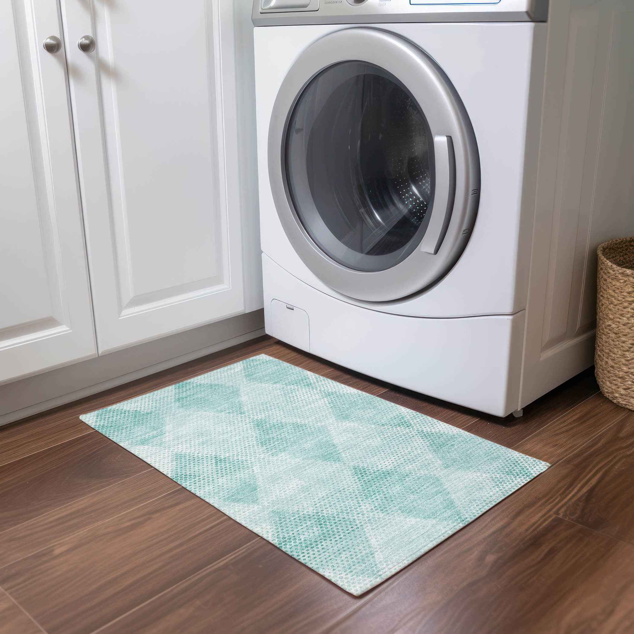 2' X 3' Teal Geometric Washable Non Skid Indoor Outdoor Area Rug