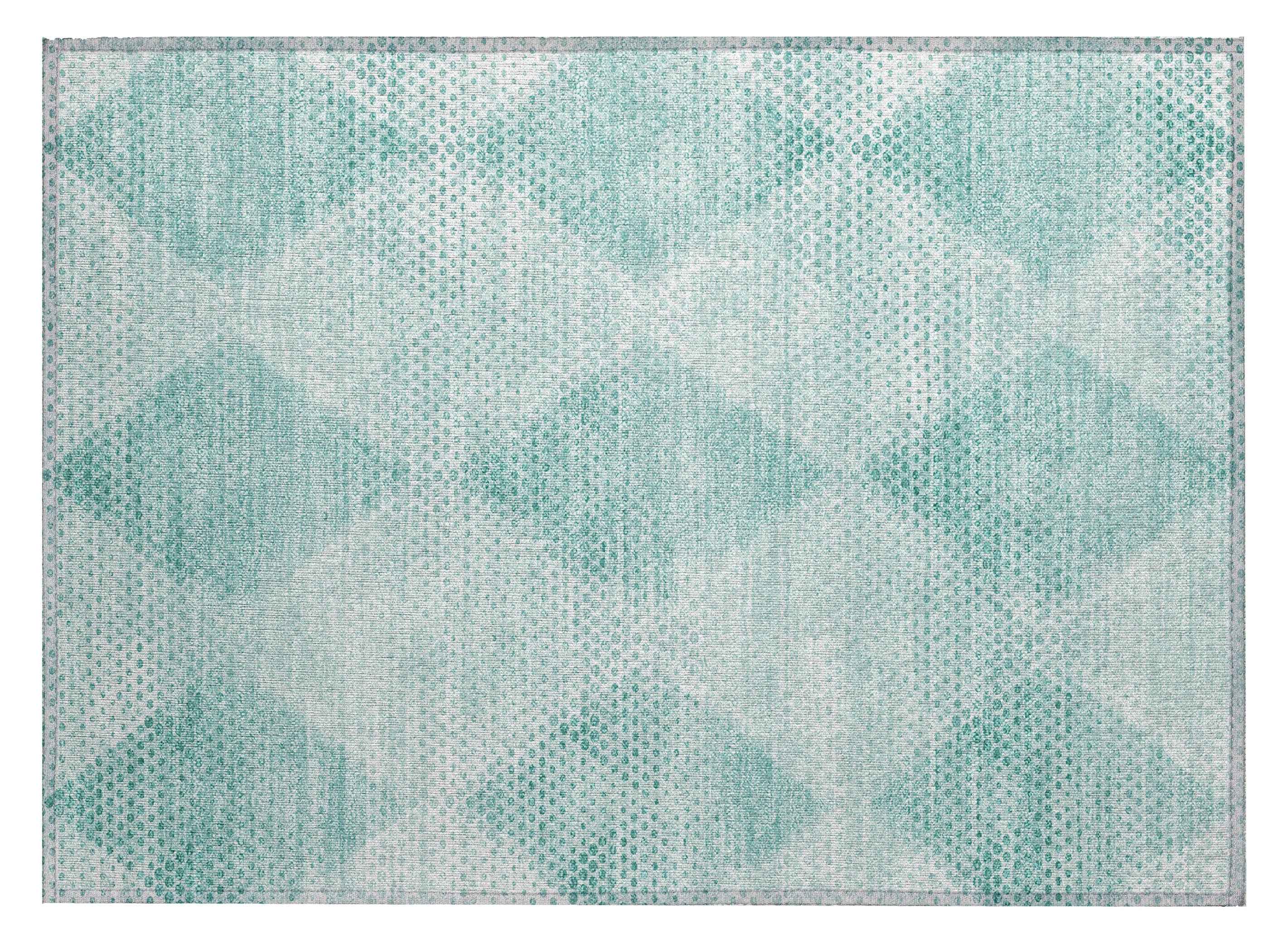 2' X 3' Teal Geometric Washable Non Skid Indoor Outdoor Area Rug