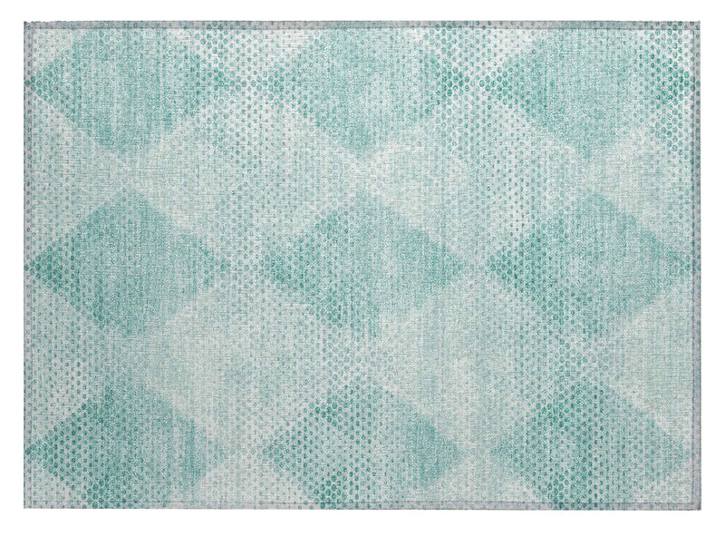 2' X 3' Teal Geometric Washable Non Skid Indoor Outdoor Area Rug
