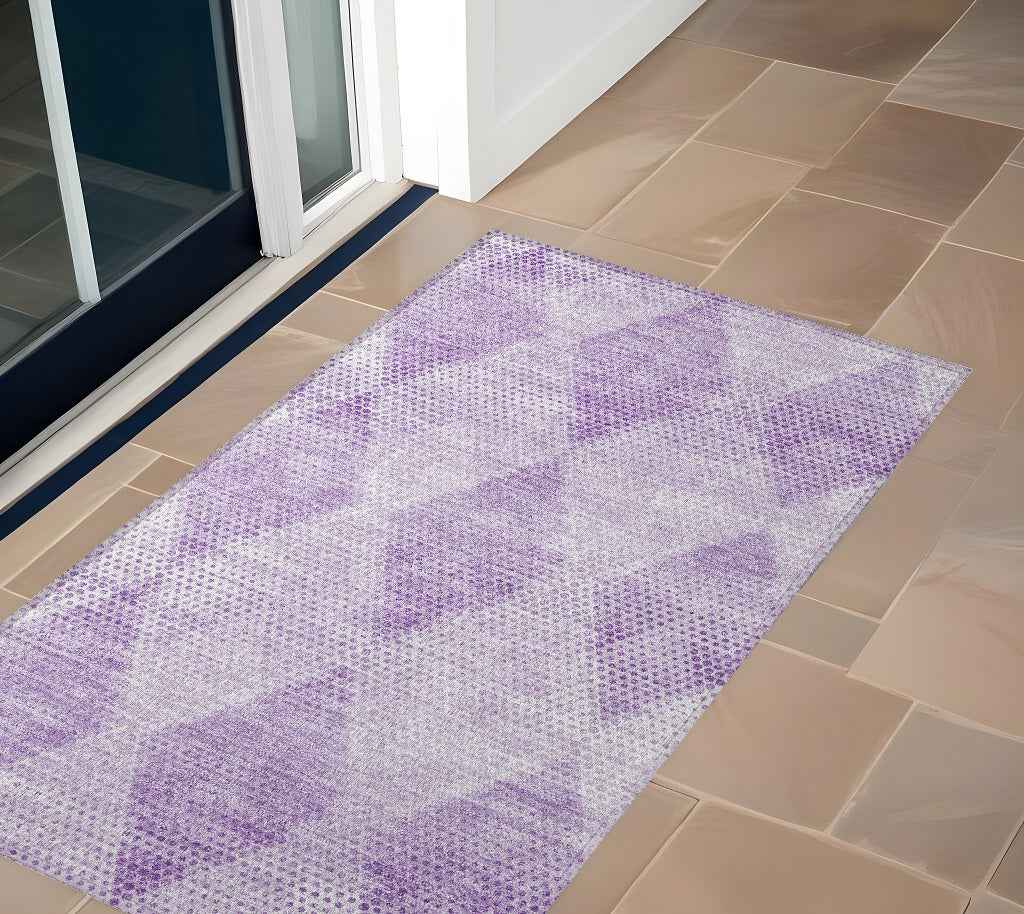 3' X 5' Lavender Geometric Washable Non Skid Indoor Outdoor Area Rug