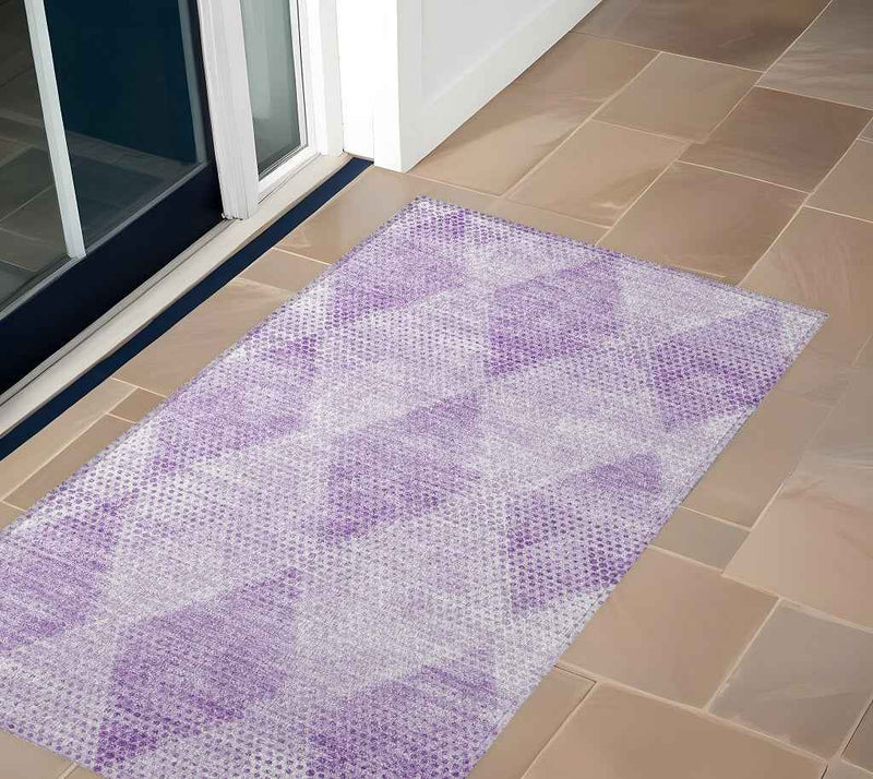 3' X 5' Lavender Geometric Washable Non Skid Indoor Outdoor Area Rug