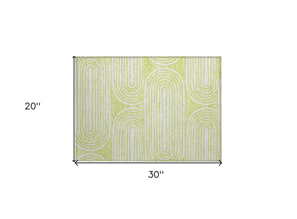 2' X 3' Green and White Abstract Washable Non Skid Indoor Outdoor Area Rug
