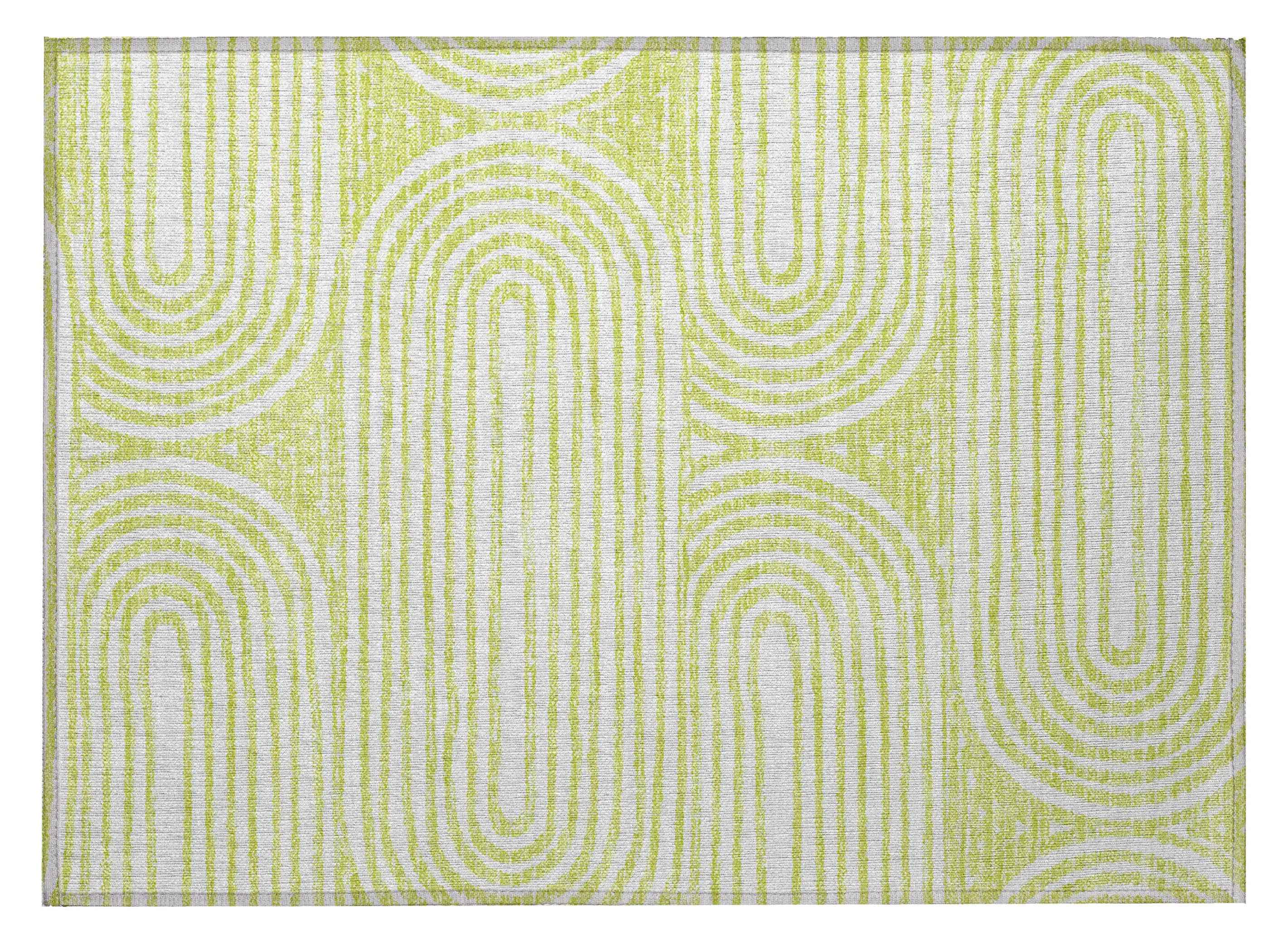 2' X 3' Green and White Abstract Washable Non Skid Indoor Outdoor Area Rug