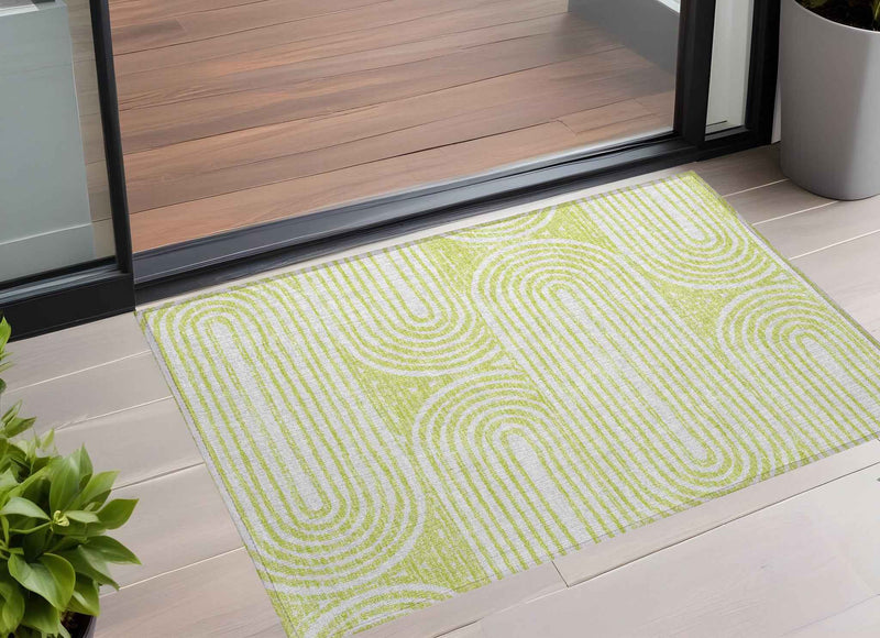 2' X 3' Green and White Abstract Washable Non Skid Indoor Outdoor Area Rug