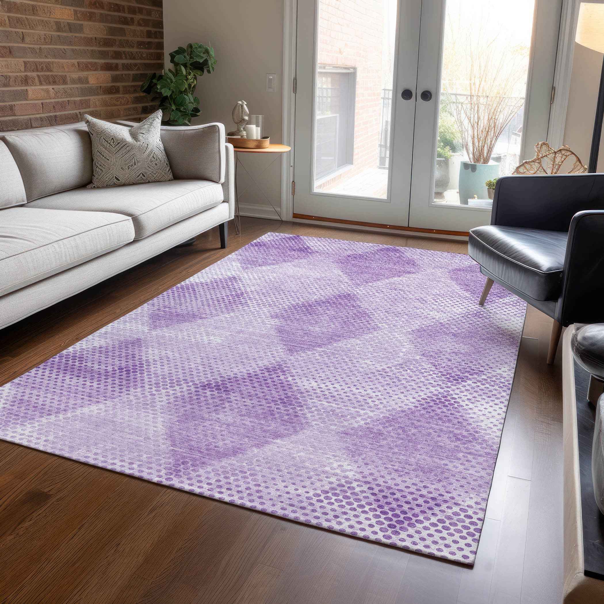 3' X 5' Lavender Geometric Washable Non Skid Indoor Outdoor Area Rug