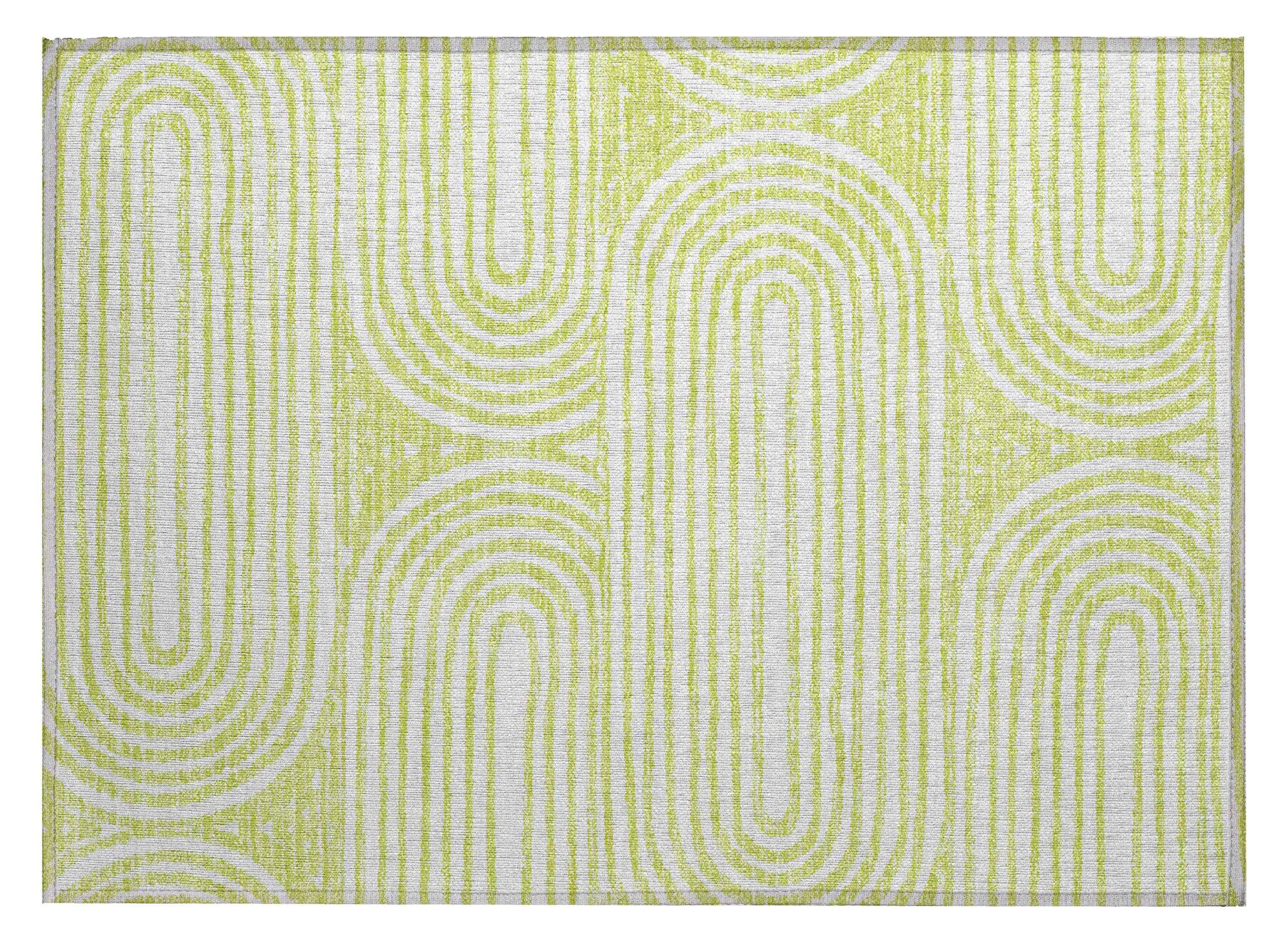 2' X 3' Green and White Abstract Washable Non Skid Indoor Outdoor Area Rug
