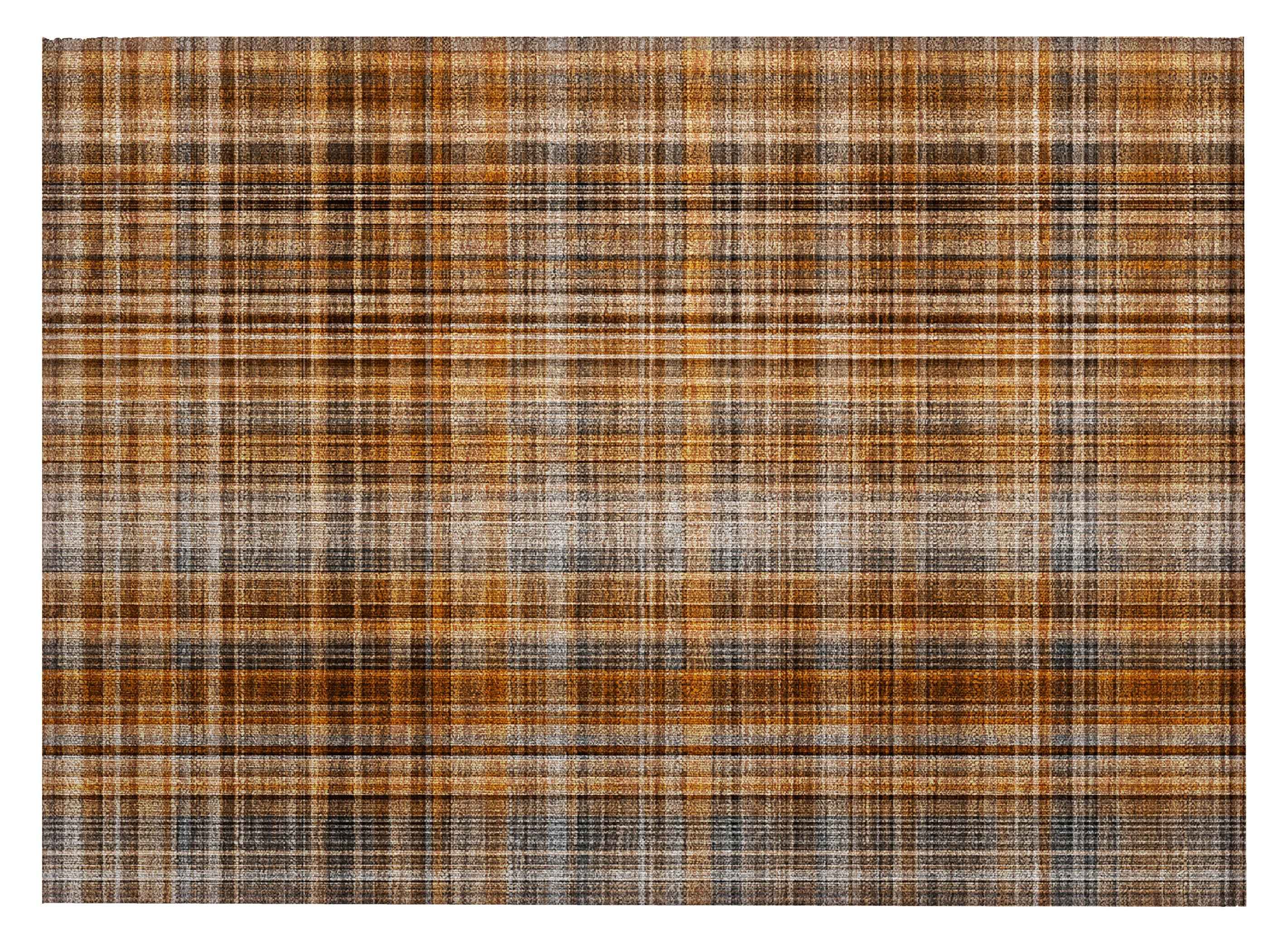 2' X 3' Orange Brown and Gray Plaid Washable Non Skid Indoor Outdoor Area Rug