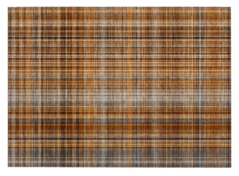 2' X 3' Orange Brown and Gray Plaid Washable Non Skid Indoor Outdoor Area Rug