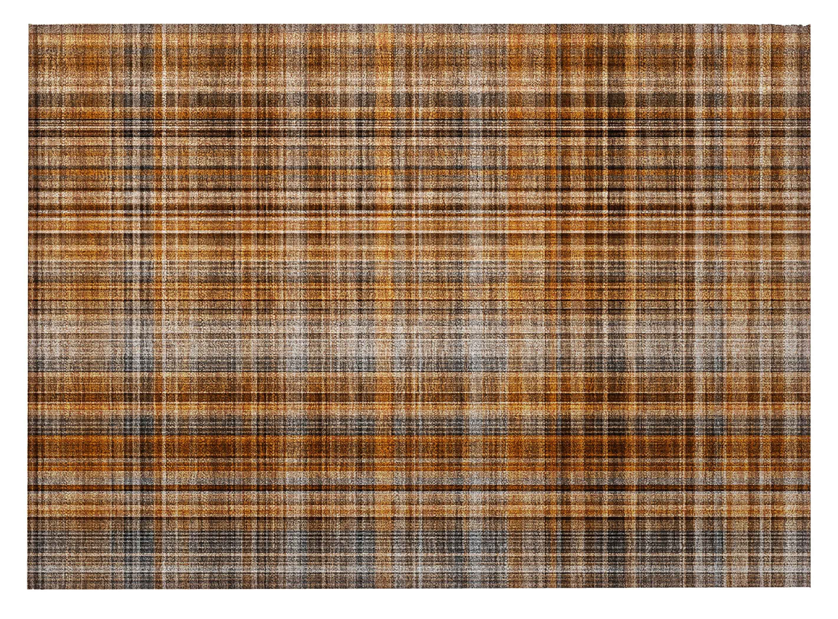 2' X 3' Orange Brown and Gray Plaid Washable Non Skid Indoor Outdoor Area Rug