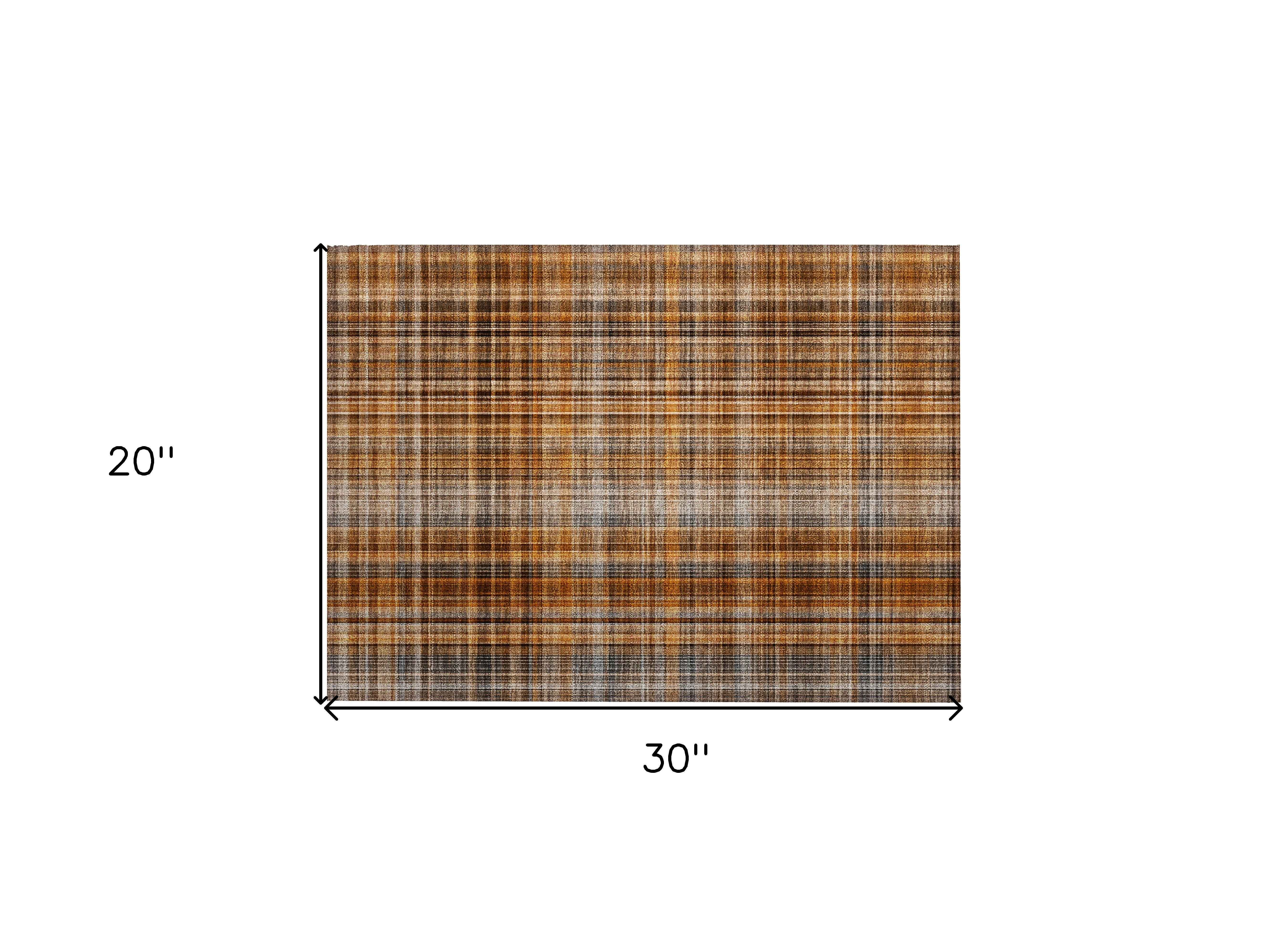 2' X 3' Orange Brown and Gray Plaid Washable Non Skid Indoor Outdoor Area Rug