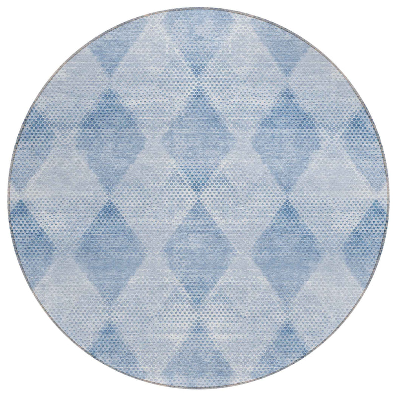 8' Round Blue Round Geometric Washable Non Skid Indoor Outdoor Area Rug
