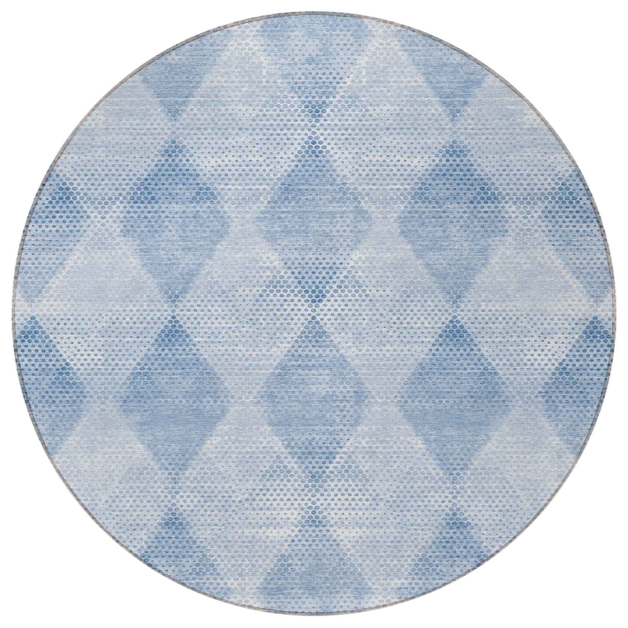 8' Round Blue Round Geometric Washable Non Skid Indoor Outdoor Area Rug