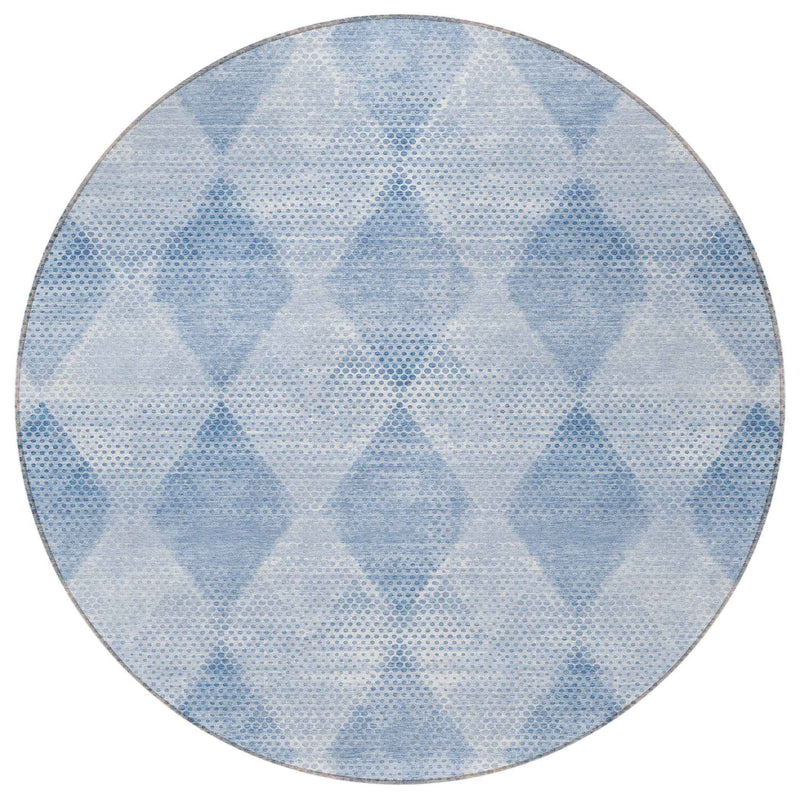 8' Round Blue Round Geometric Washable Non Skid Indoor Outdoor Area Rug