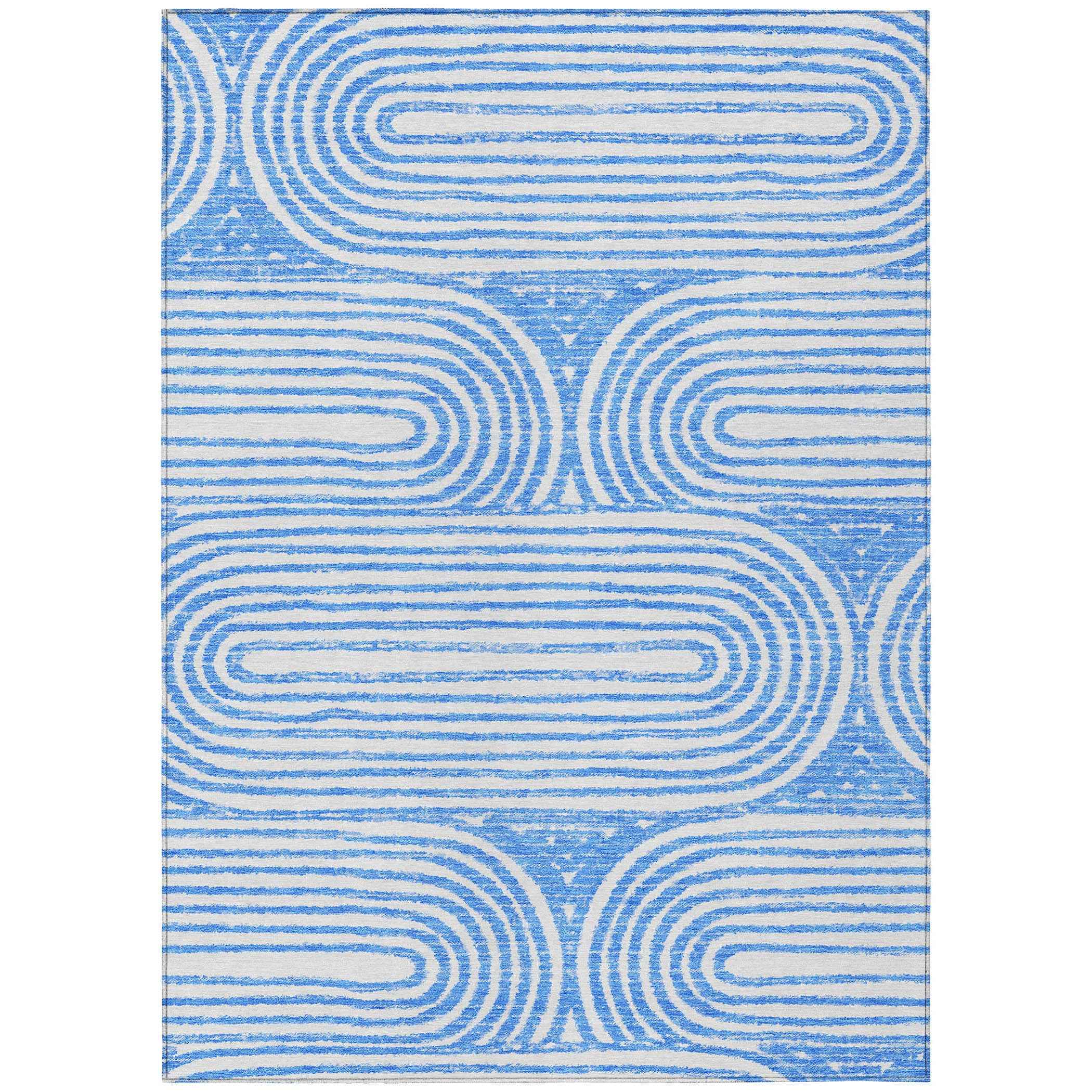 8' X 10' Blue and White Abstract Washable Non Skid Indoor Outdoor Area Rug