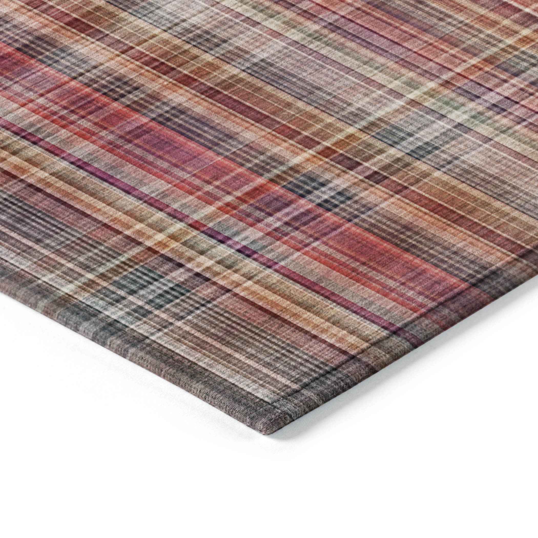 3' X 5' Red Orange and Brown Plaid Washable Non Skid Indoor Outdoor Area Rug