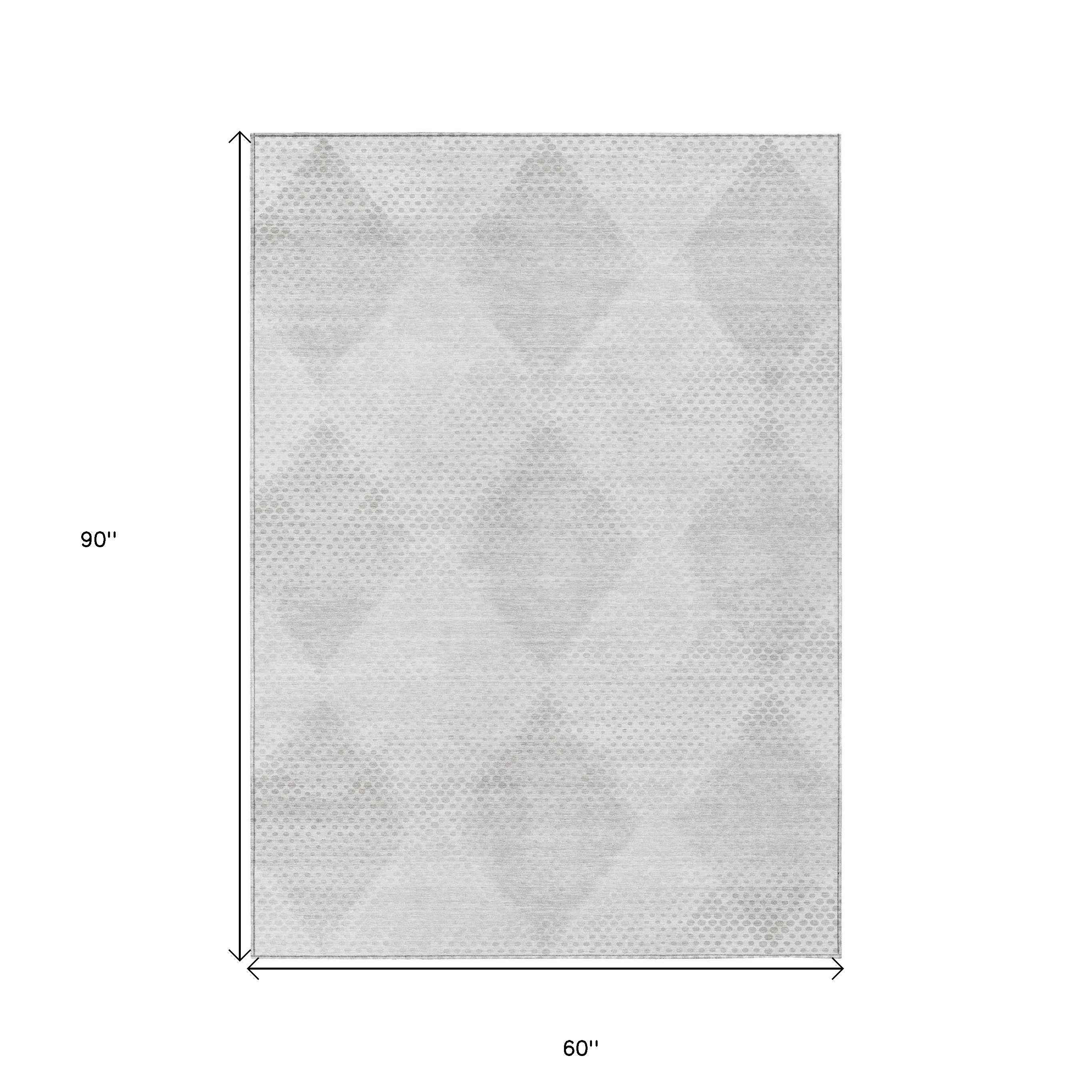 5' X 8' Ivory Geometric Washable Non Skid Indoor Outdoor Area Rug