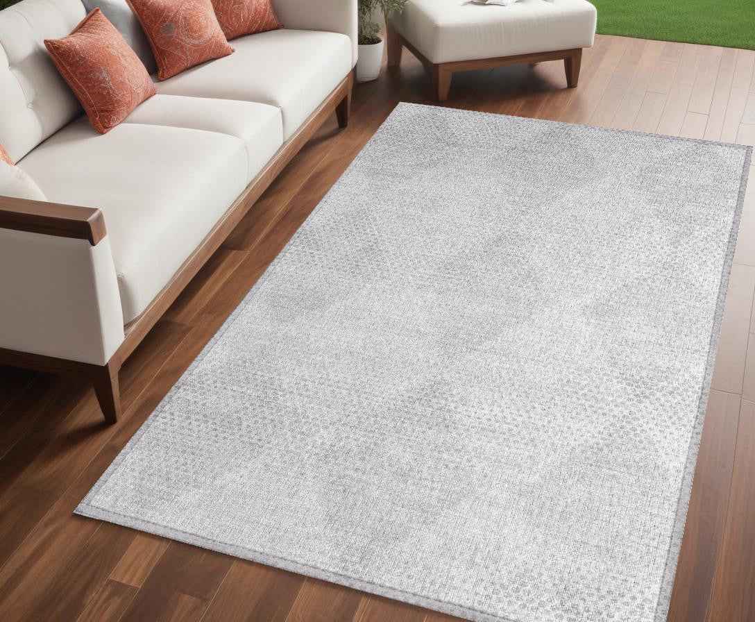 5' X 8' Ivory Geometric Washable Non Skid Indoor Outdoor Area Rug