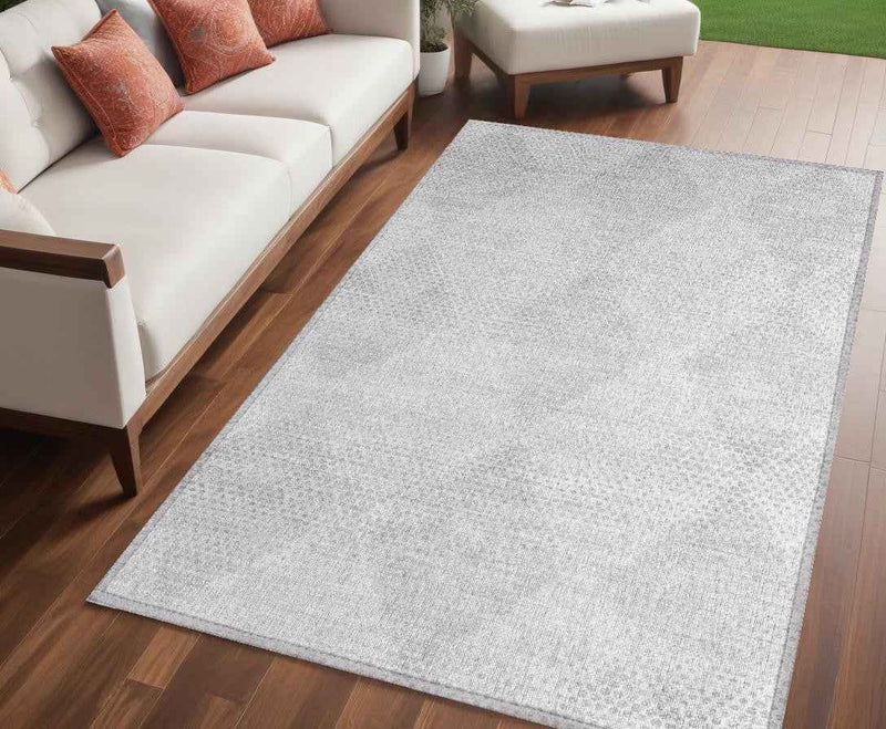 5' X 8' Ivory Geometric Washable Non Skid Indoor Outdoor Area Rug