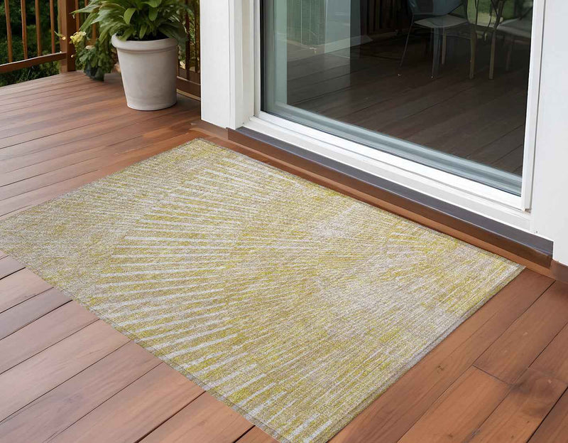 2' X 3' Wheat Abstract Washable Non Skid Indoor Outdoor Area Rug