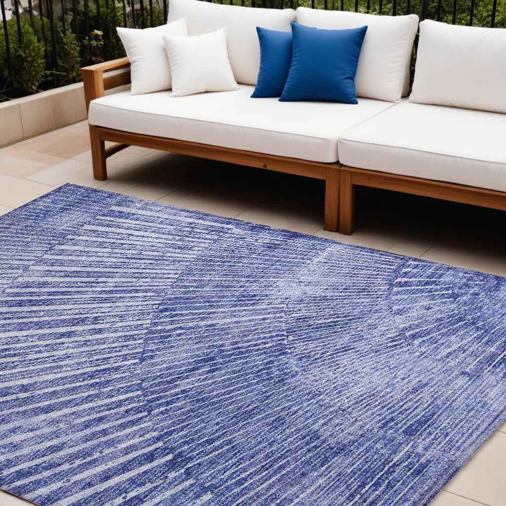 10' X 14' Navy Blue Abstract Washable Non Skid Indoor Outdoor Area Rug