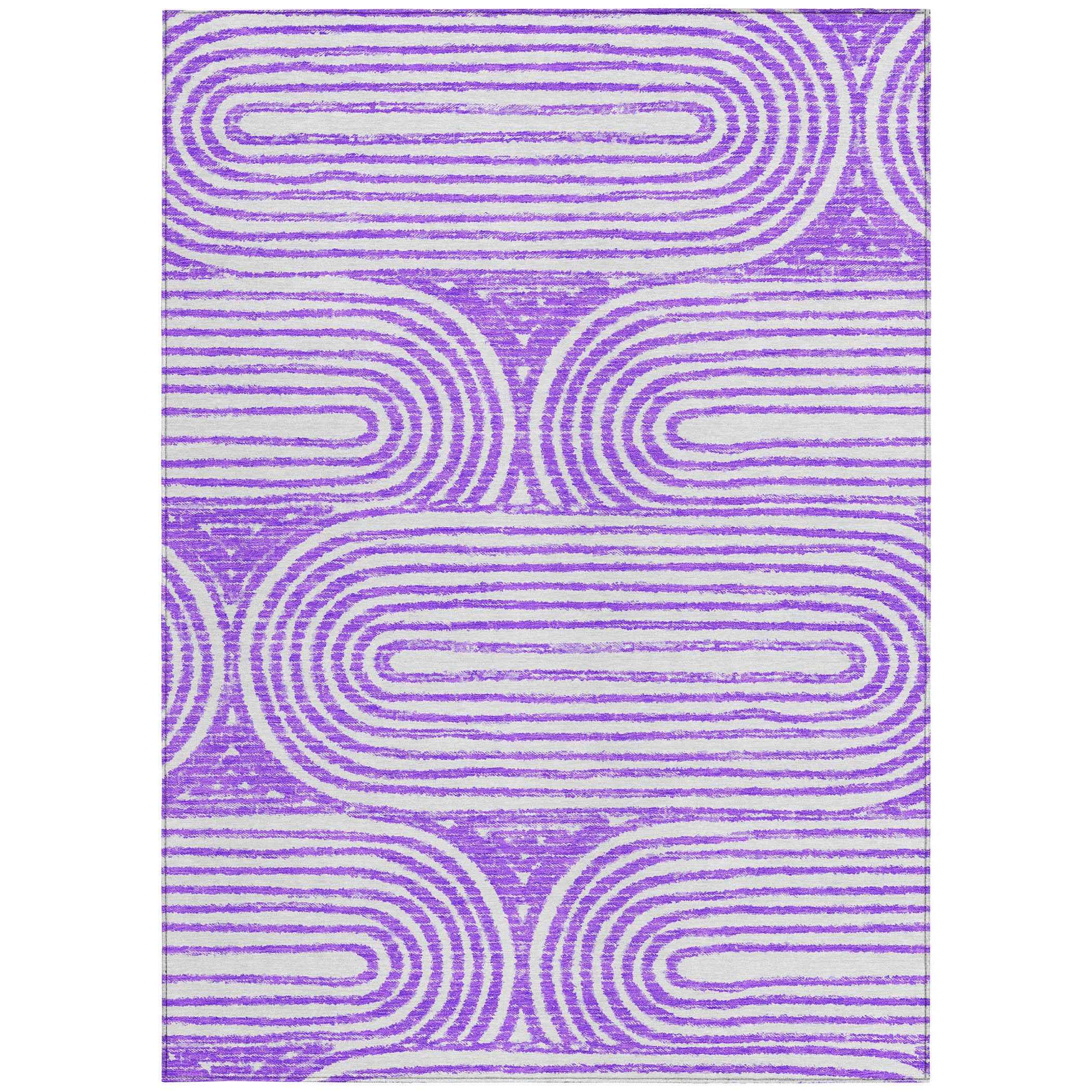 3' X 5' Purple and White Abstract Washable Non Skid Indoor Outdoor Area Rug