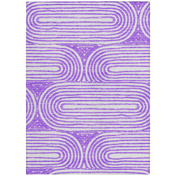 3' X 5' Purple and White Abstract Washable Non Skid Indoor Outdoor Area Rug