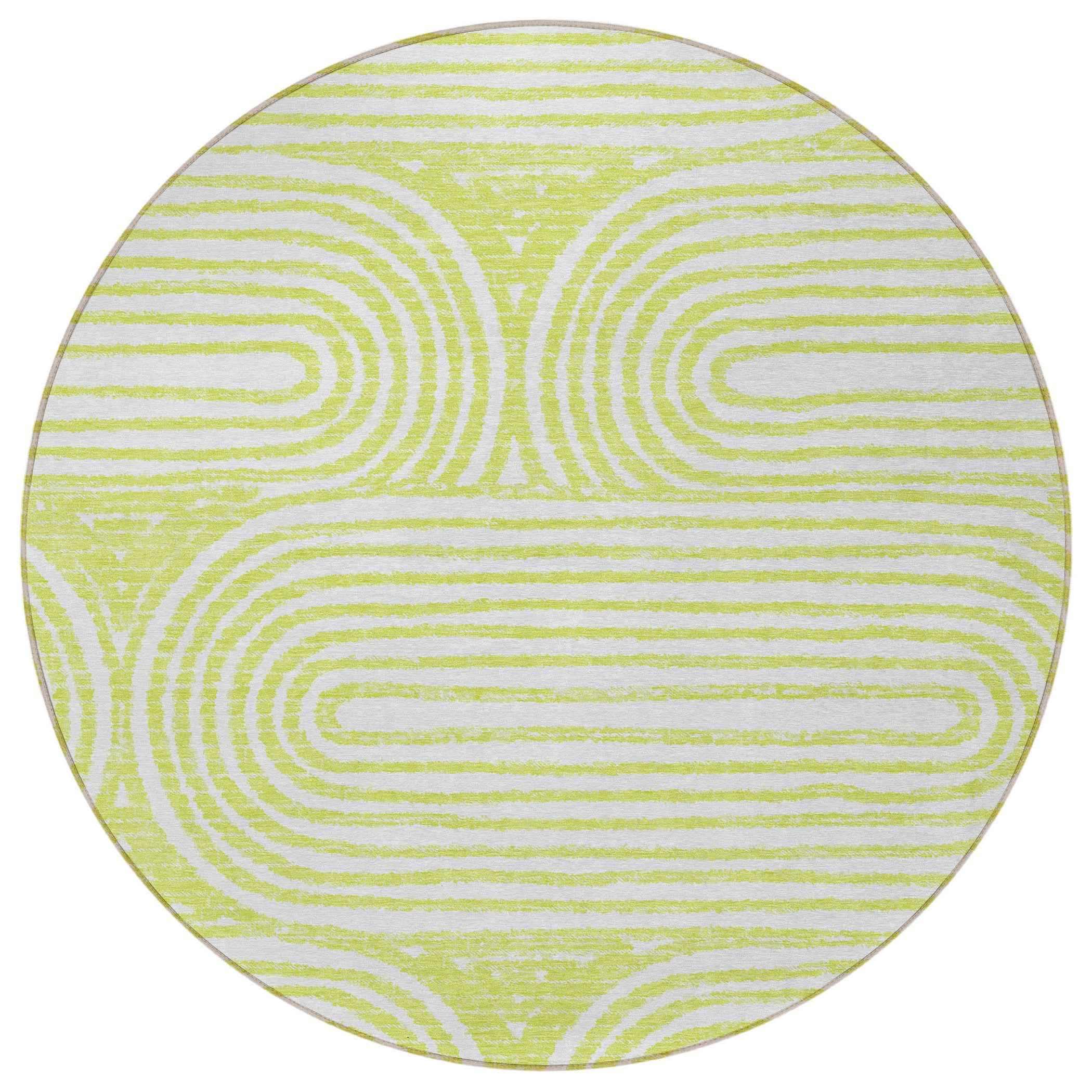 8' Round Green and White Round Abstract Washable Non Skid Indoor Outdoor Area Rug