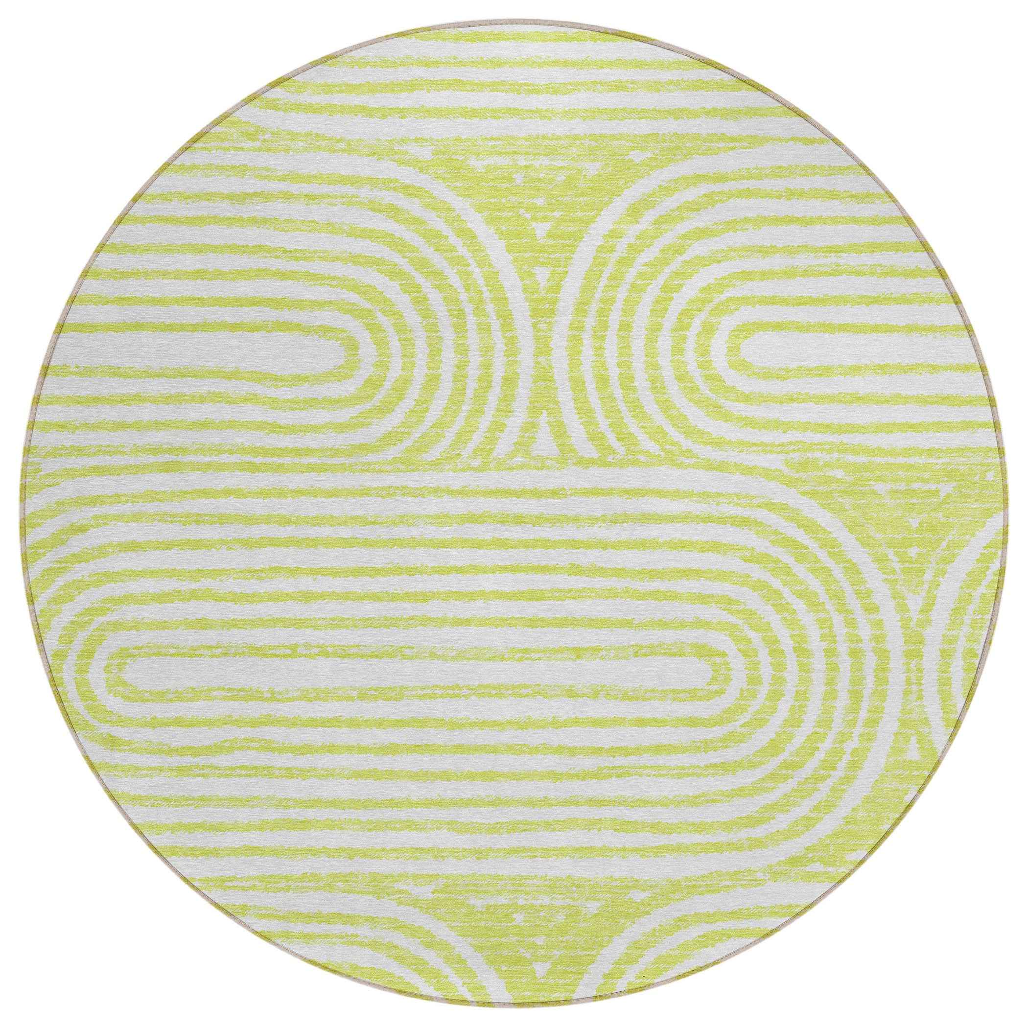 8' Round Green and White Round Abstract Washable Non Skid Indoor Outdoor Area Rug