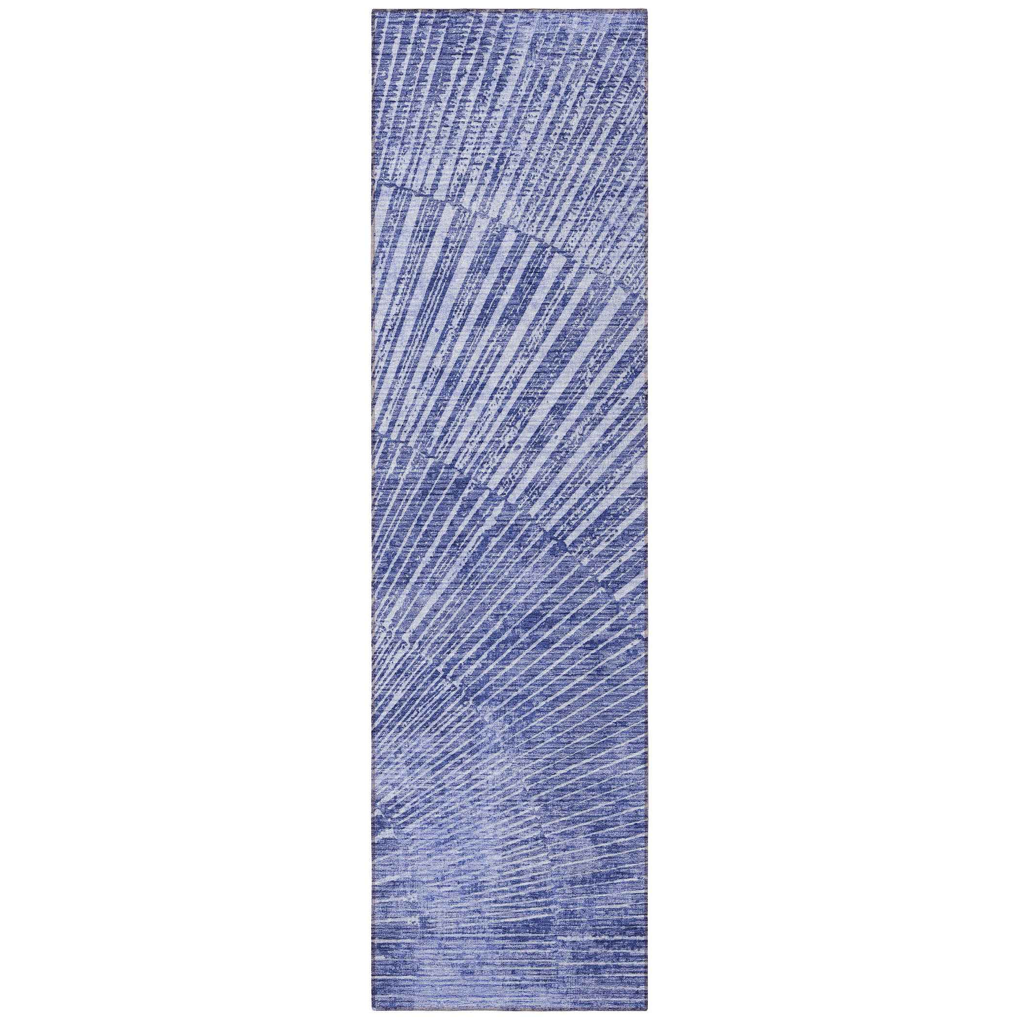 8' Runner Navy Blue Abstract Washable Non Skid Indoor Outdoor Runner Rug