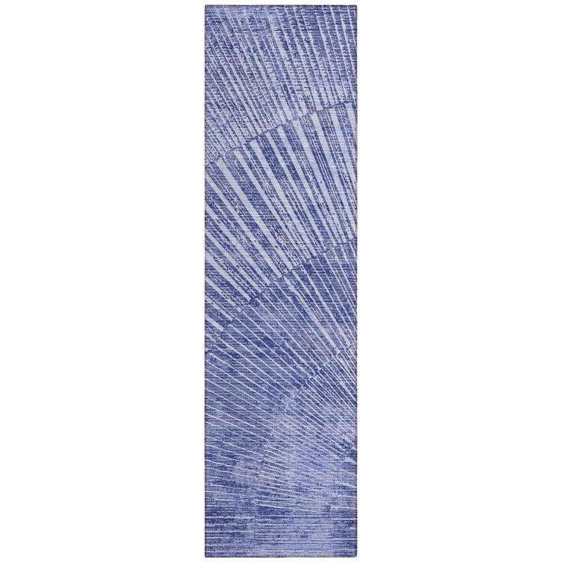 8' Runner Navy Blue Abstract Washable Non Skid Indoor Outdoor Runner Rug