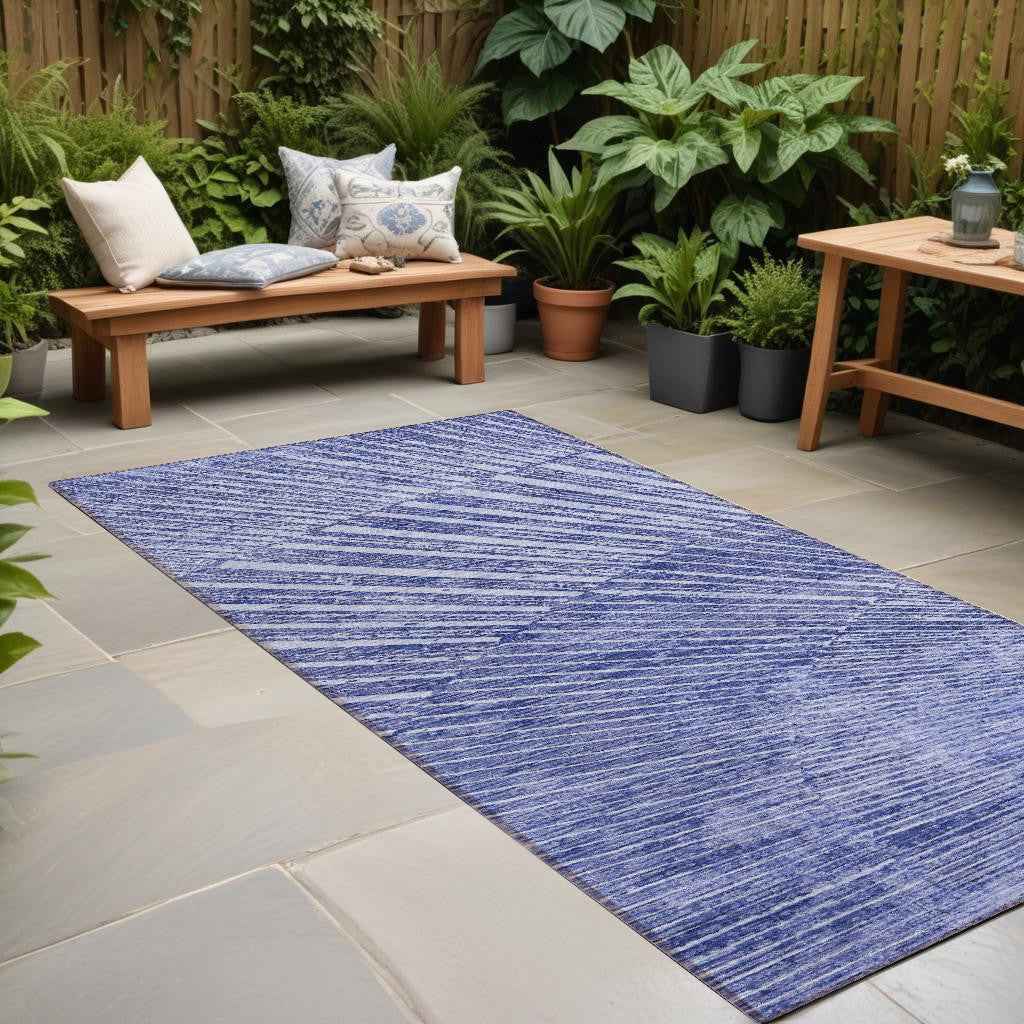 8' Runner Navy Blue Abstract Washable Non Skid Indoor Outdoor Runner Rug