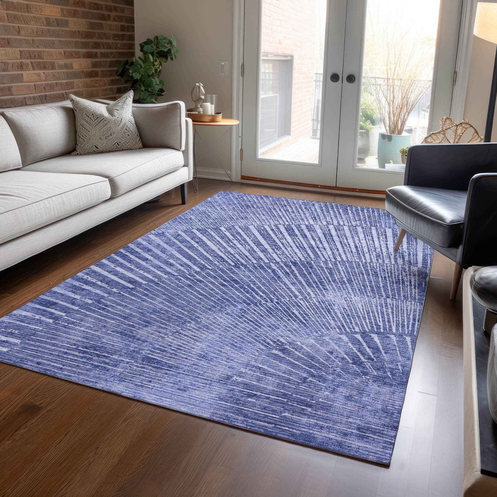 9' X 12' Navy Blue Abstract Washable Non Skid Indoor Outdoor Area Rug